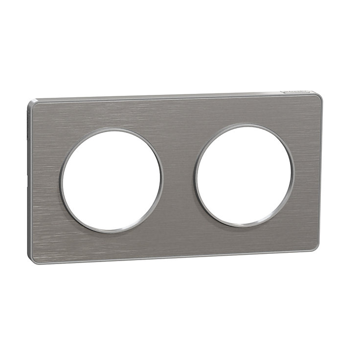 Plaque de finition double Schneider Electric Odace Touch aluminium brossé liseré aluminium