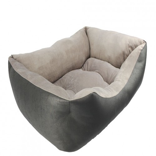 Cama para animais de estimação estofada e em lã coral, cinza.