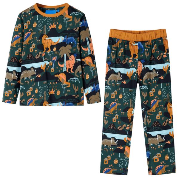 vidaXL Pijama de Manga Comprida para Criança Verde-escuro 92 - 13364