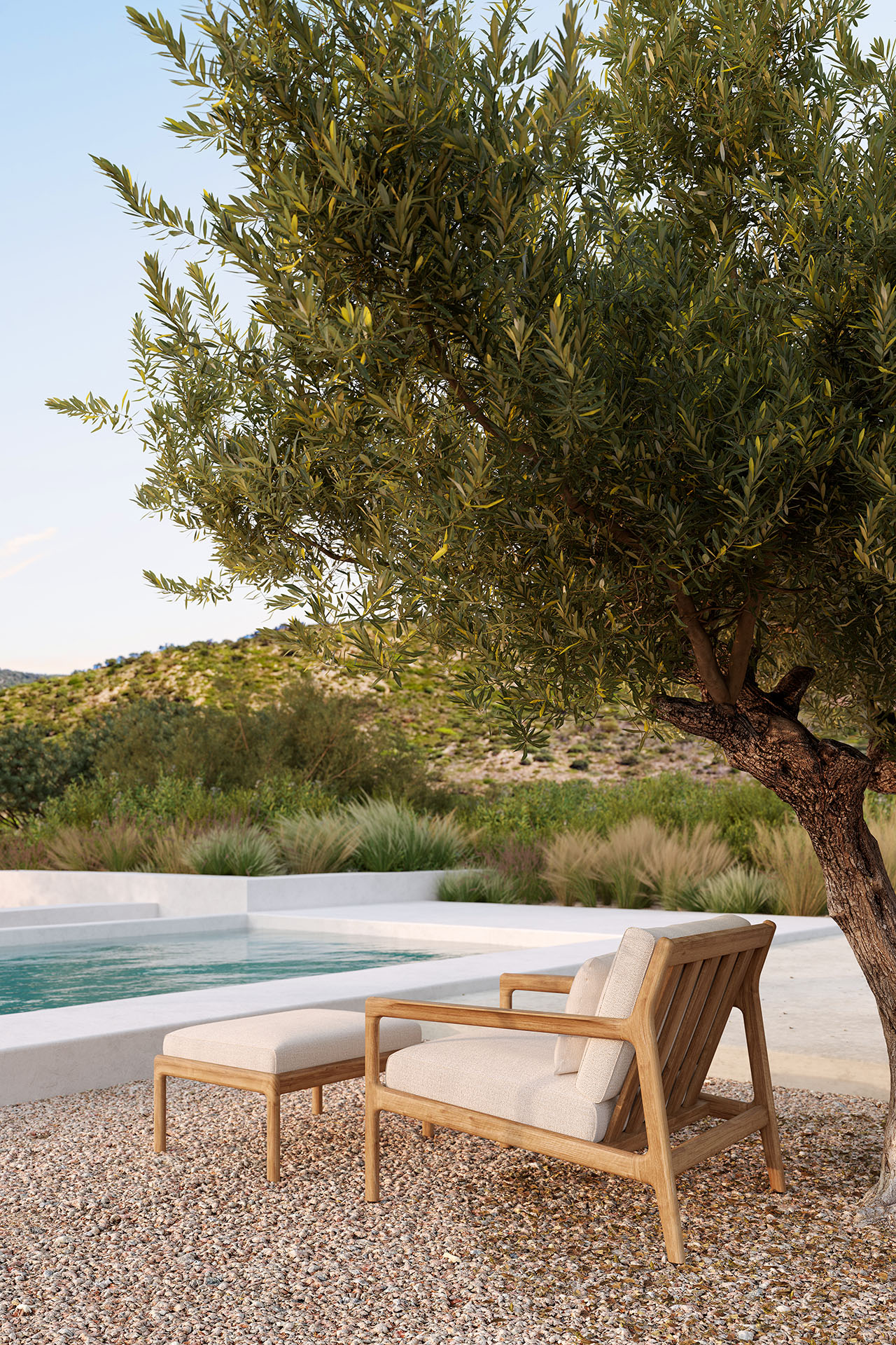 Teak Jack footstool - outdoor - Naturel kussen