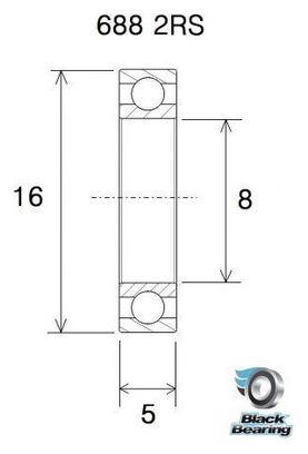 Roulement Black Bearing 688 2RS 8 x 16 x 5 mm
