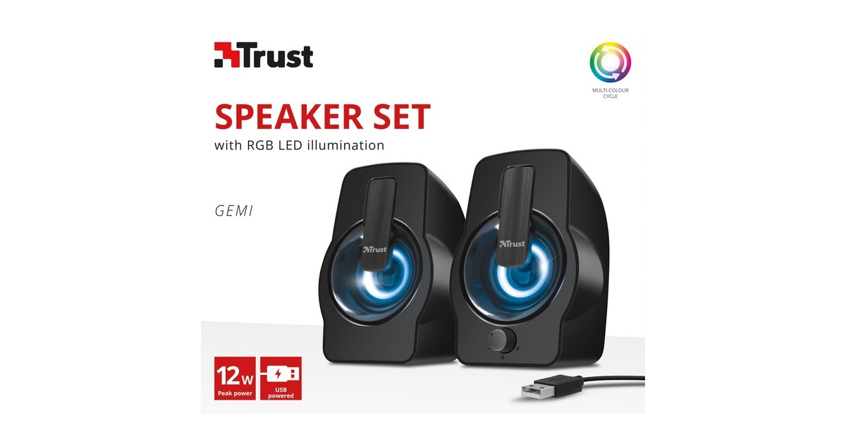 TrustGemi RGB 2.0 luidsprekerset pc-luidspreker  (Zwart, RGB led)