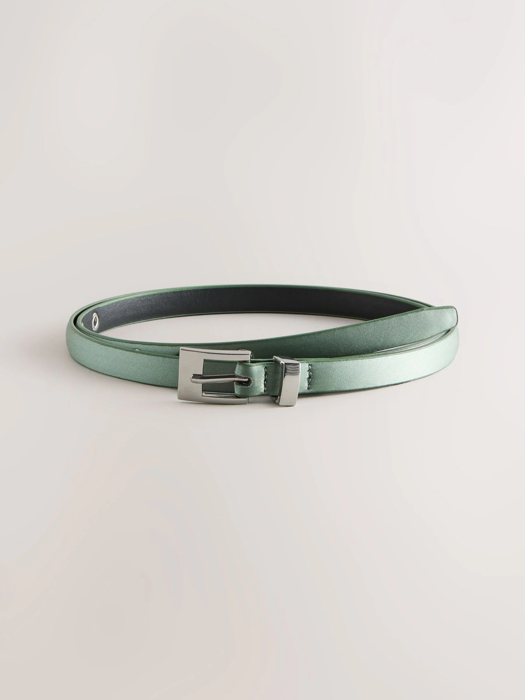 Grijs-groen - Satin Skinny Belt with Diamante Square Buckle