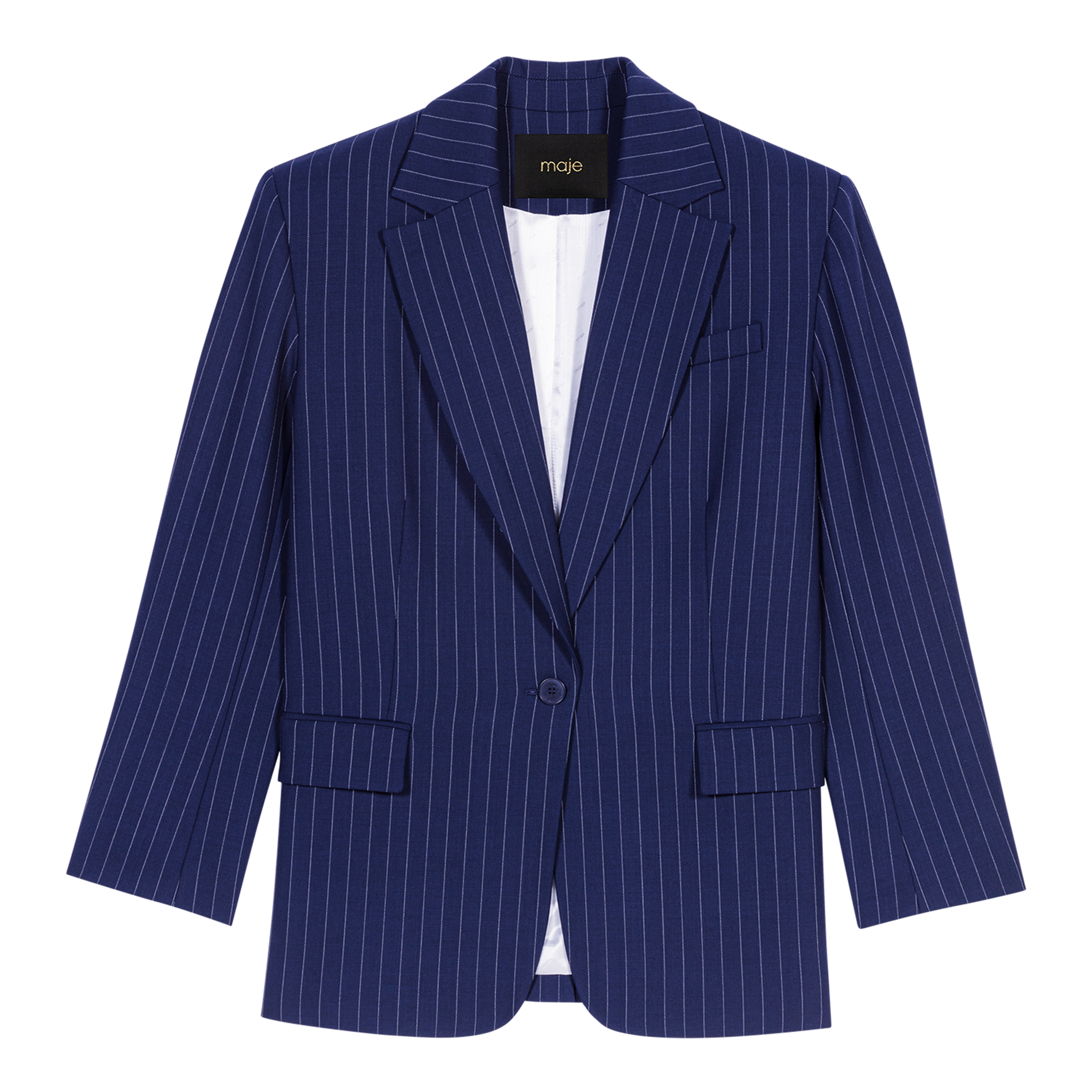 Veste de tailleur droite en laine mélangée | Rayé