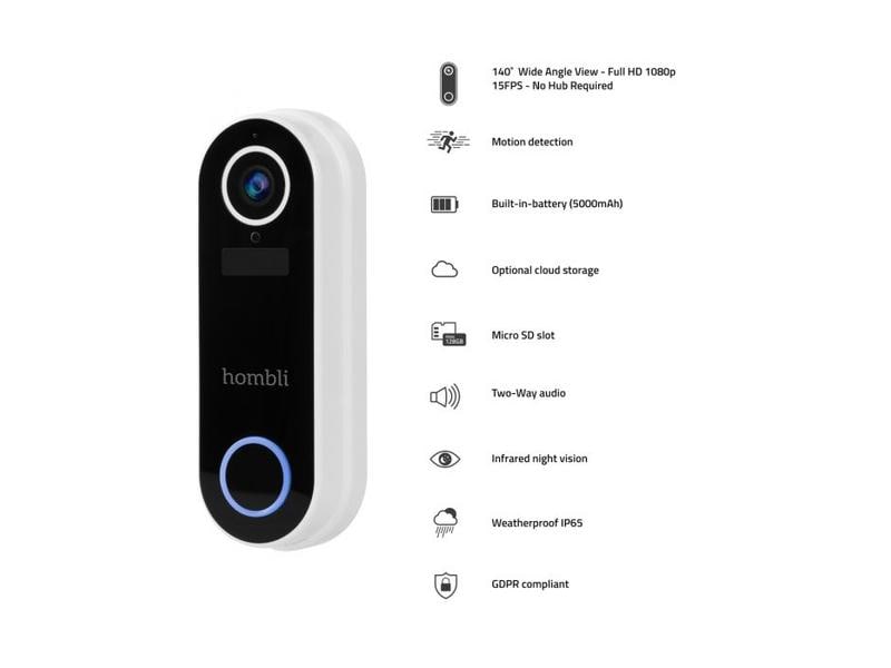 hombli Smart Doorbell Pack, Weiss Hombli Smart Doorbell 2 und Hombli Chime 2 Türgong