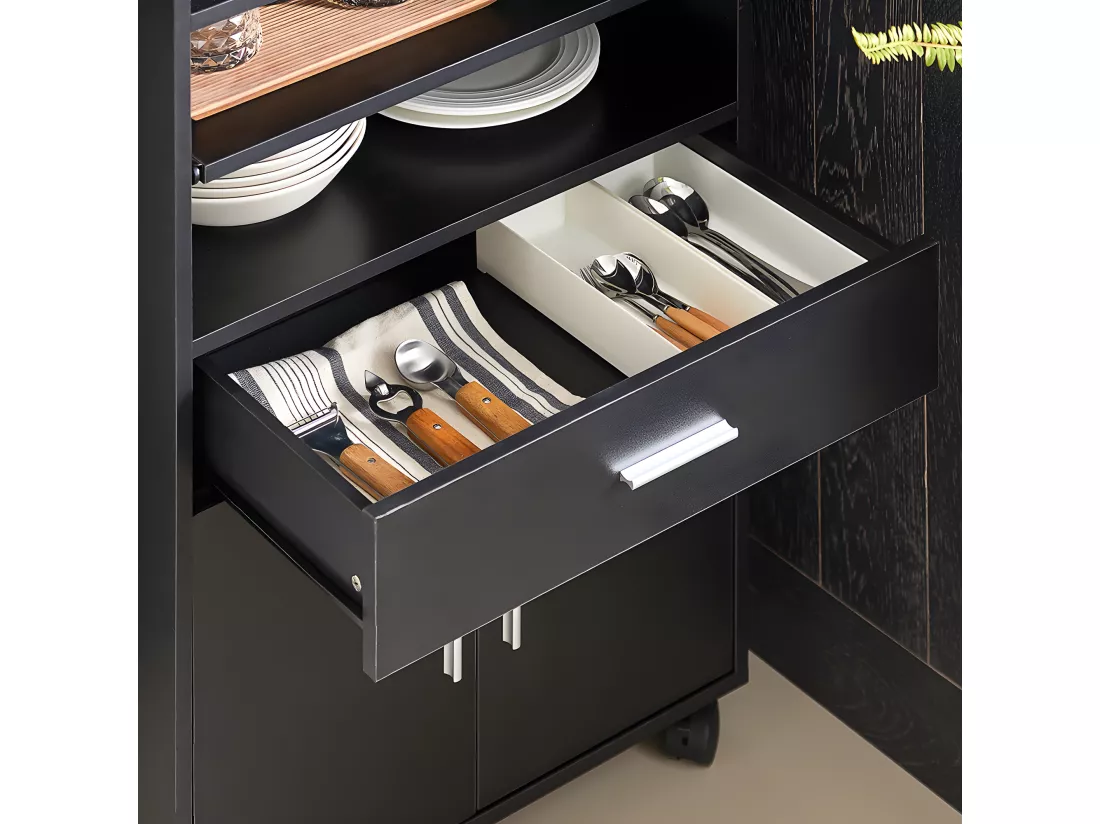 SoBuy Buffet Armoire Micro-Onde à roulettes Desserte Meuble de Rangement, Noir, 59x40x92 cm, FSB09-SCH