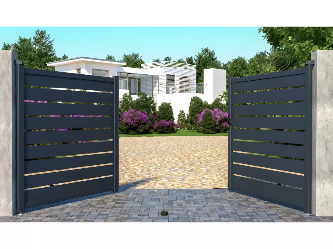 Portail électrique battant aluminium ajouré L355 x H183 cm anthracite - PRIMO