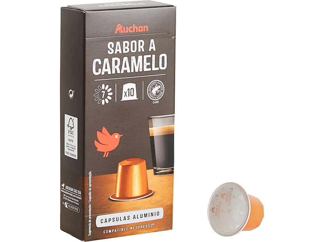 CÁPSULAS DE CAFÉ AUCHAN EM ALUMINIO COMPATÍVEIS COM MÁQUINAS NESPRESSO CARAMELO 10UN