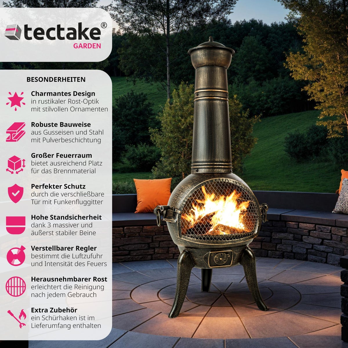 tectake gietijzeren terrasverwarmer inclusief pook