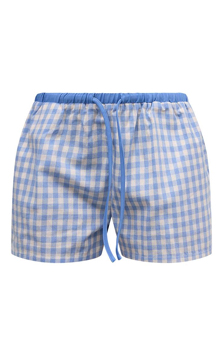 Blanc Short En Coton Vichy Avec Cordon De Serrage Contrasté