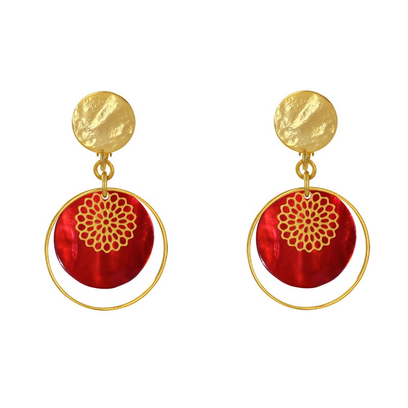 Boucles d'Oreilles Clip Métal Doré Cercle et Pastille de Nacre