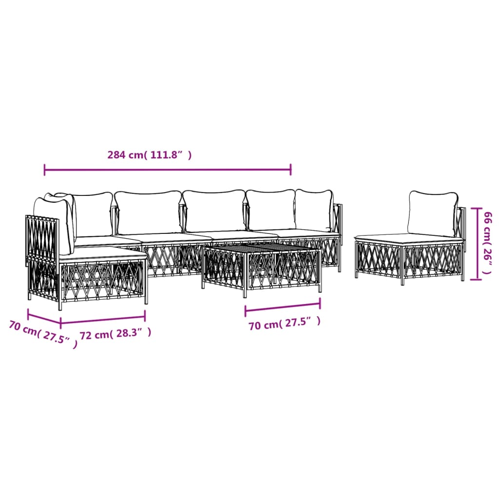 Salon de jardin meuble d'extérieur ensemble de mobilier 7 pièces avec coussins anthracite acier
