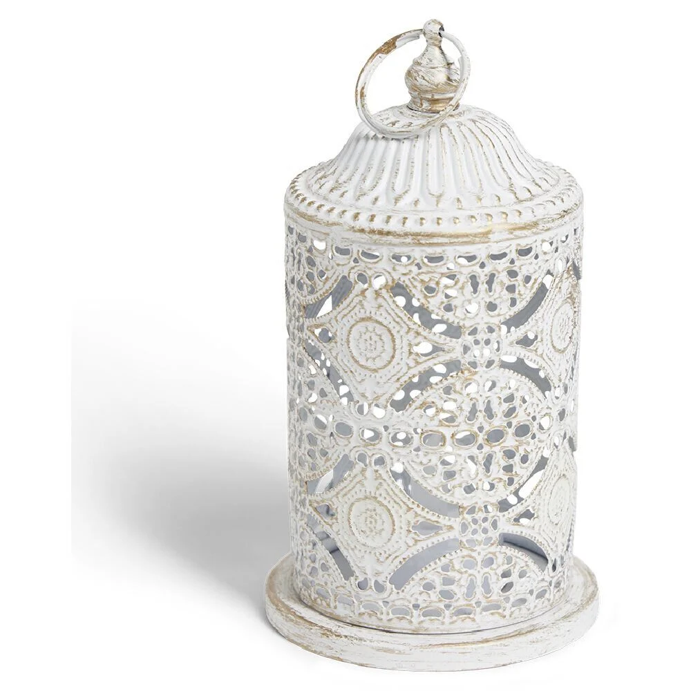 Lanterne bougie LED style oriental H15cm blanc