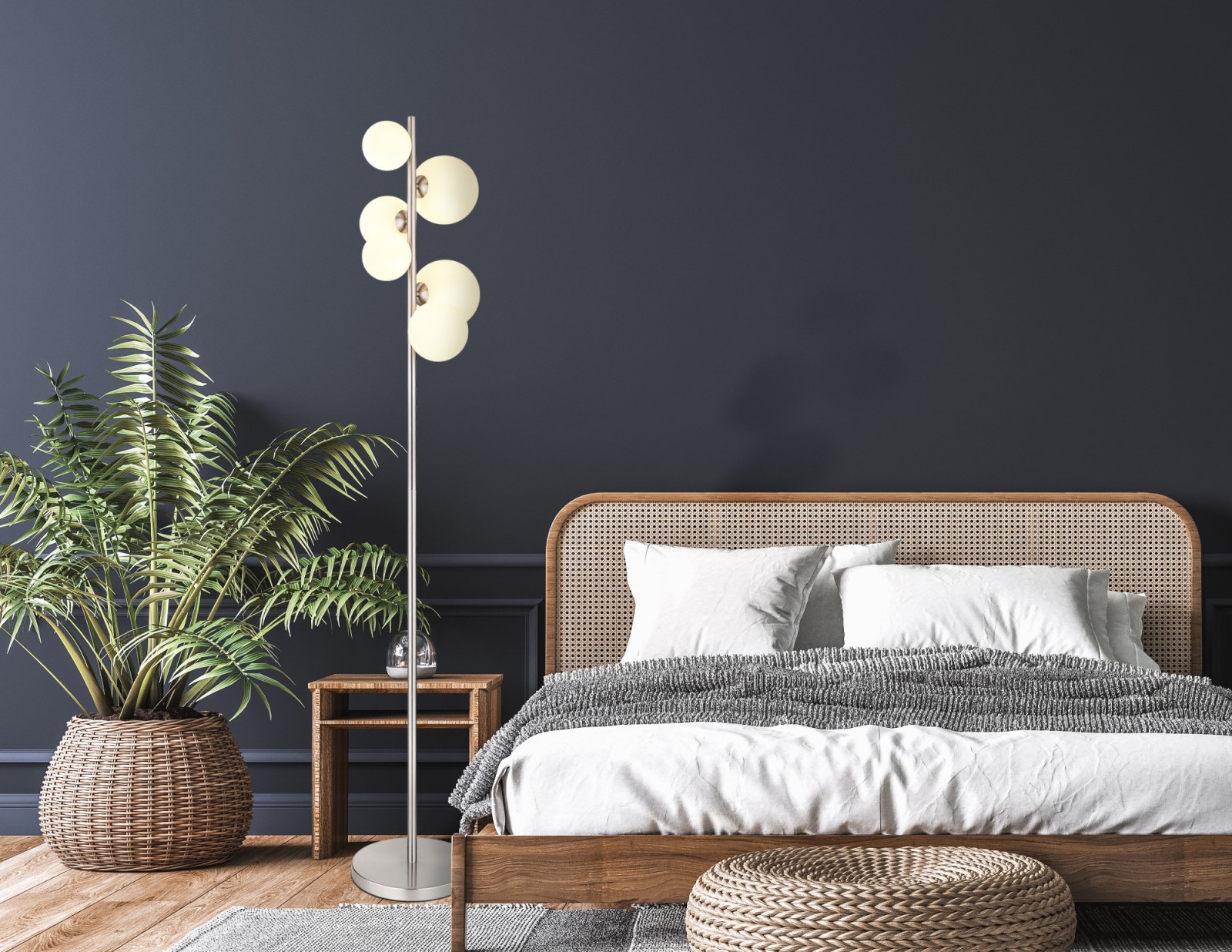 LED-Stehleuchte - nickel matt - opal - 155 cm