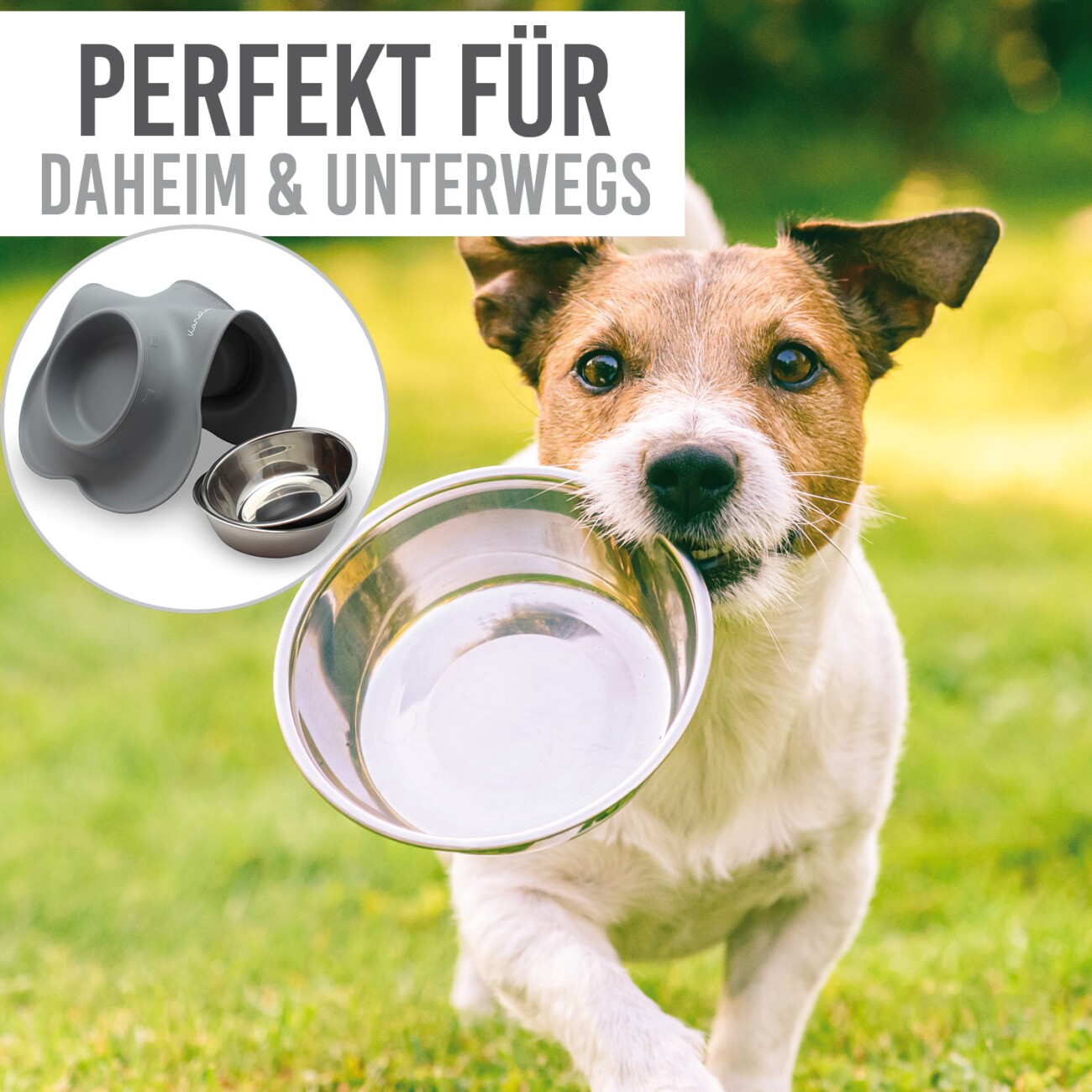 KaraLuna Doppelnapf Napfunterlage mit 4x Napf  grau S