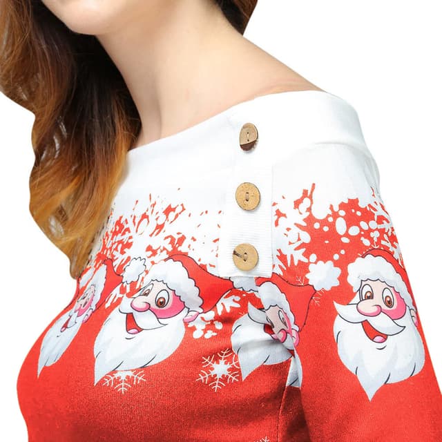 Off-shoulder tyk sweater med julemønster