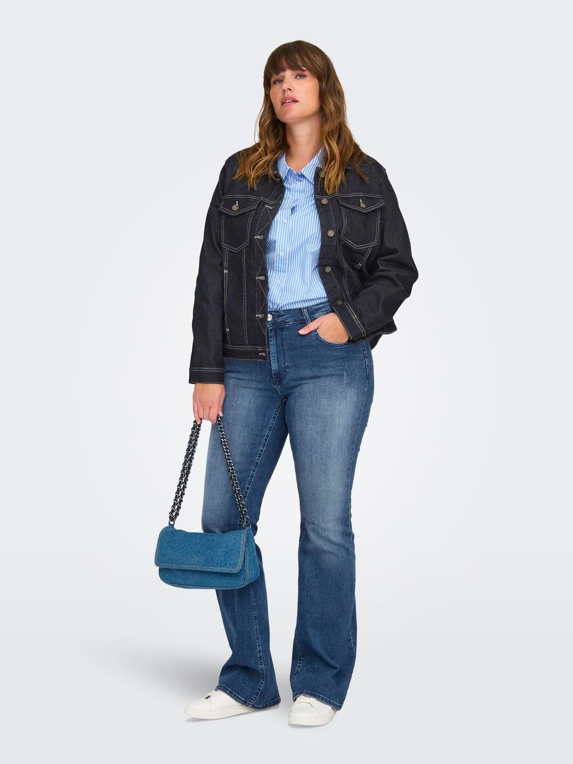 CARWILLY Mittlere Taille Ausgestellt Jeans Medium Blue Denim