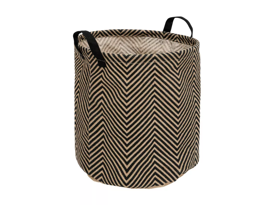 Panier de rangement Noir et Beige en Jute et Coton D 32 cm