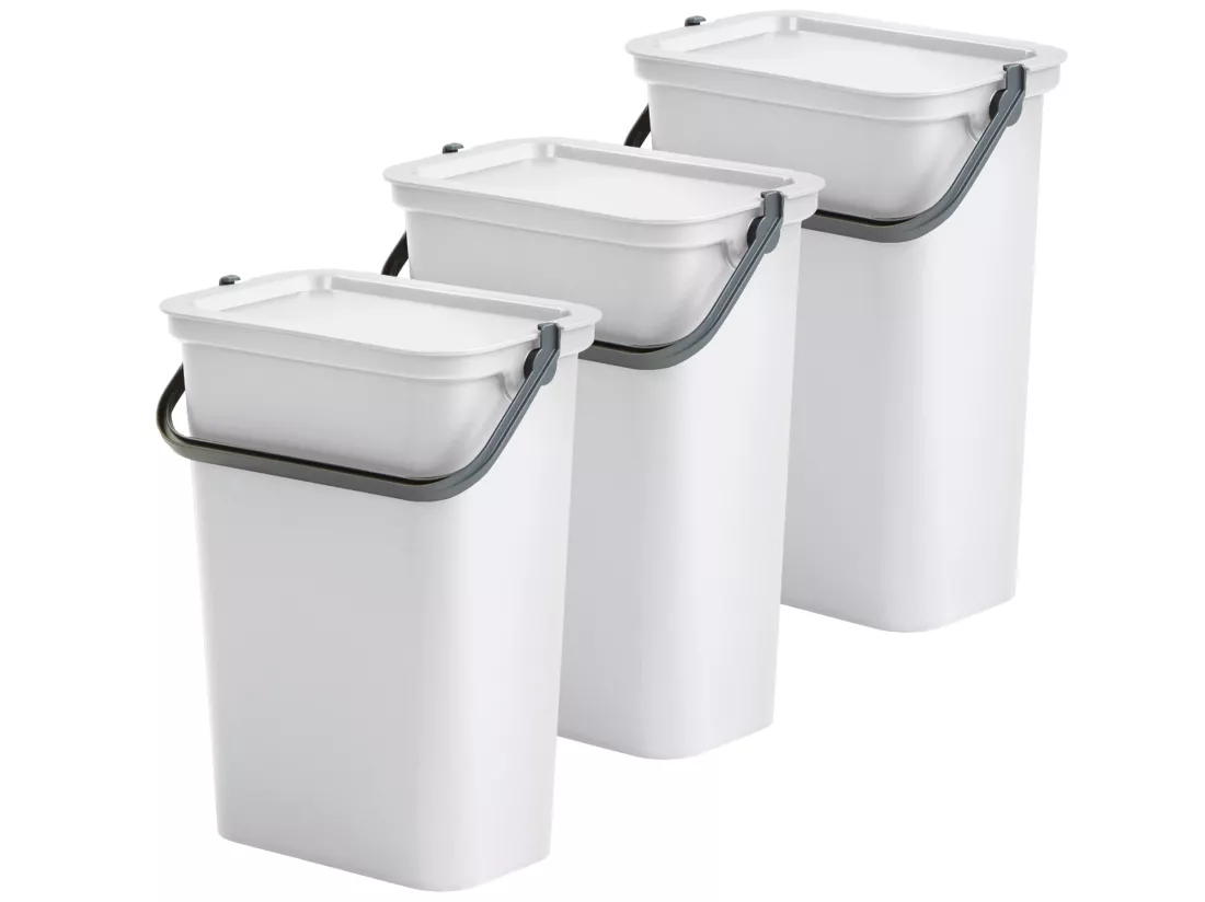 Set de 3 poubelles 10L blanc avec poignée
