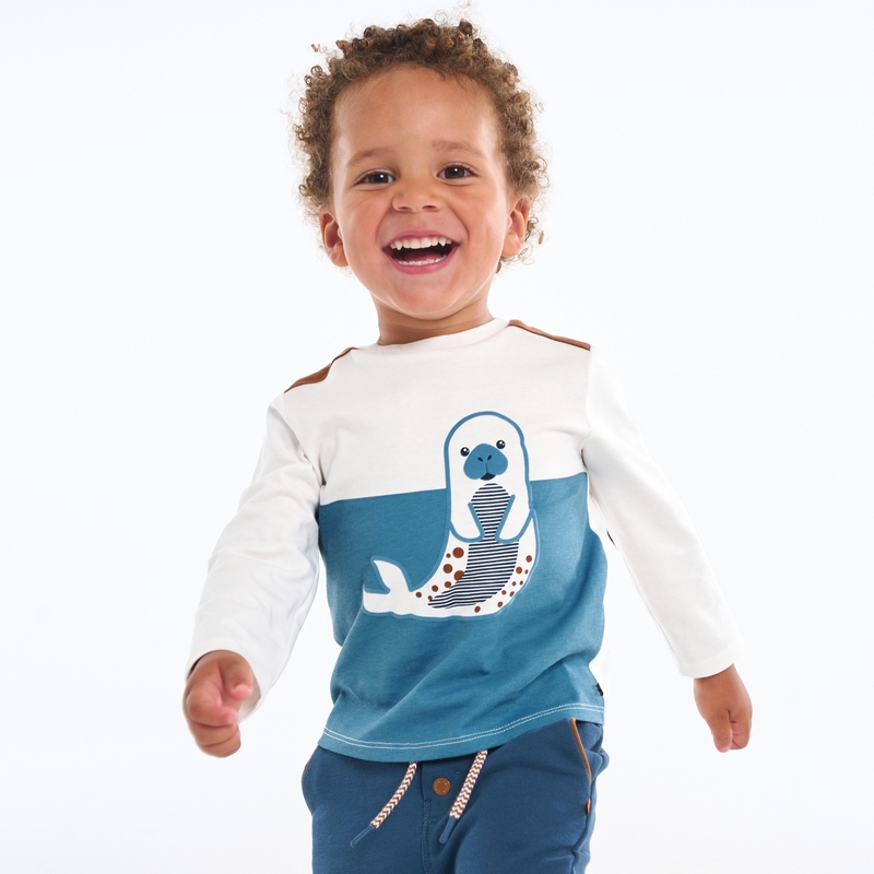 T-shirt colorblock animal bleu bébé garçon