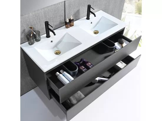 Meuble salle de bain double vasque 120cm gris et miroir LED LB-8331G