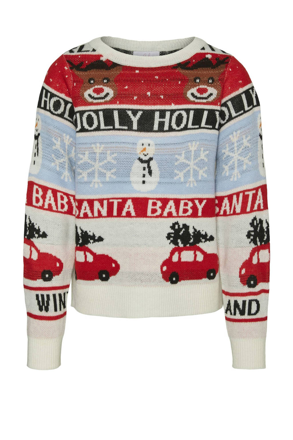 VERO MODA GIRL gebreide kersttrui offwhite/rood/blauw