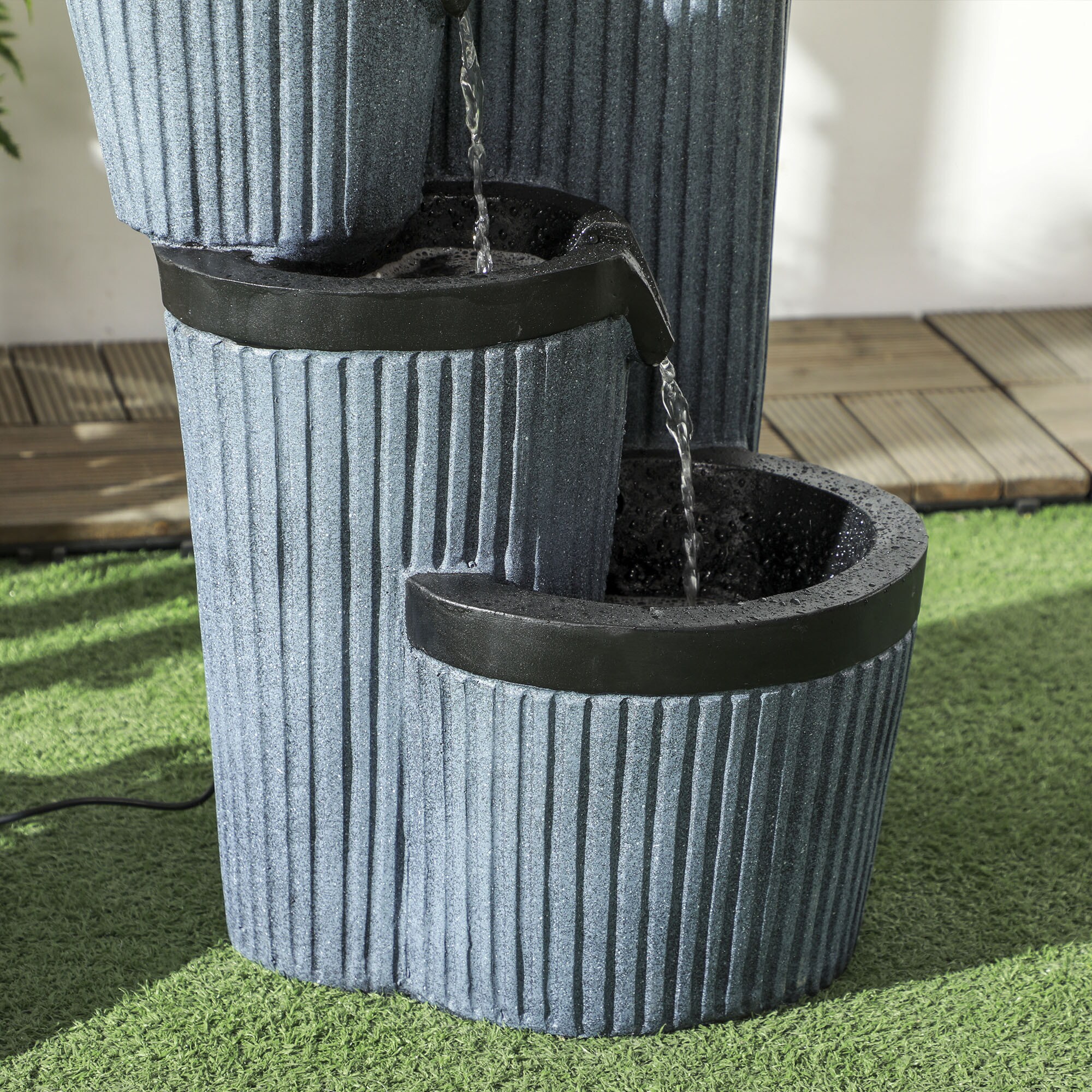 Outsunny Gartenbrunnen mit LED-Beleuchtung grau 33L x 30B x 57,5H cm