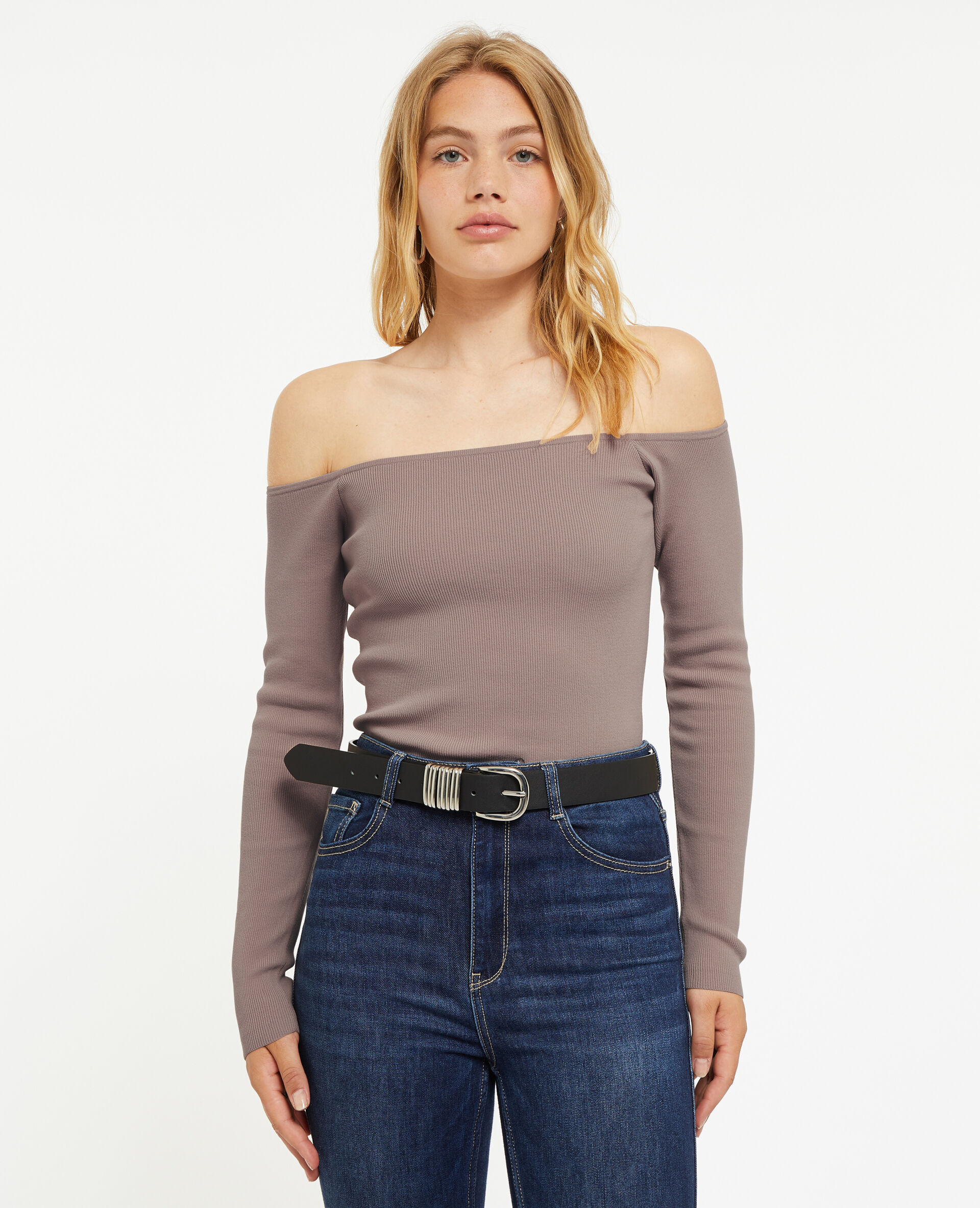 Pull encolure Bardot - Gris clair