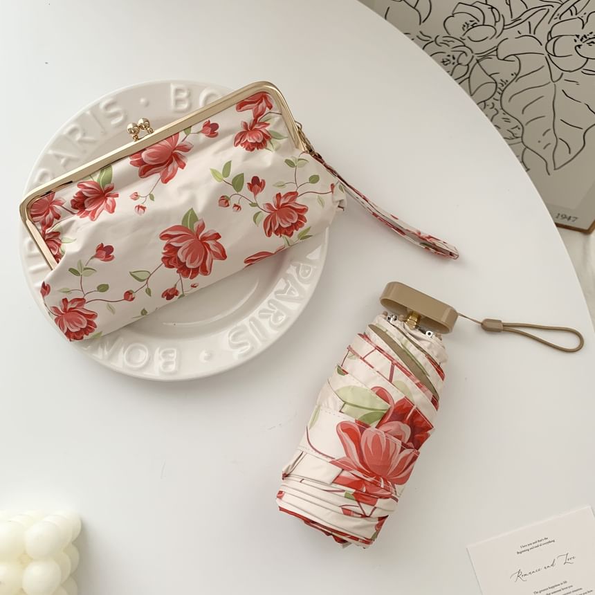 Fenmo - Compacte paraplu met bloemenprint en clipframe-tas (verschillende ontwerpen)