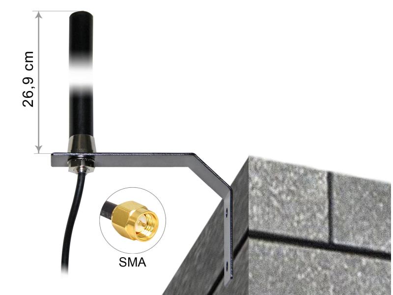 Delock LTE-Antenne SMA SMA 3 dBi Rundstrahl Delock LTE UMTS GSM Antenne SMA Stecker 3 dBi omnidirektional starr mit Anschlusskabel RG-58, 3 m Wandmontage outdoor schwarz