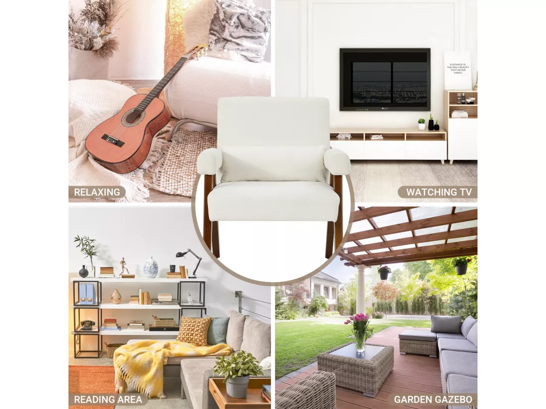 Fauteuil en Sherpa Beige - pieds en bois massif - avec accoudoirs rembourrés - charge max 125kg - 73x68x83cm