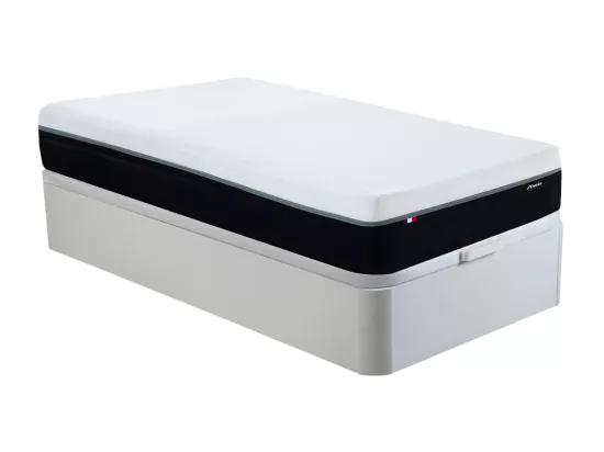 Ensemble 90 x 190 cm sommier coffre blanc + matelas hybride anti-feu ressorts ensachés 7 zones et mémoire de forme ép.29cm - SIVA de YSMÉE