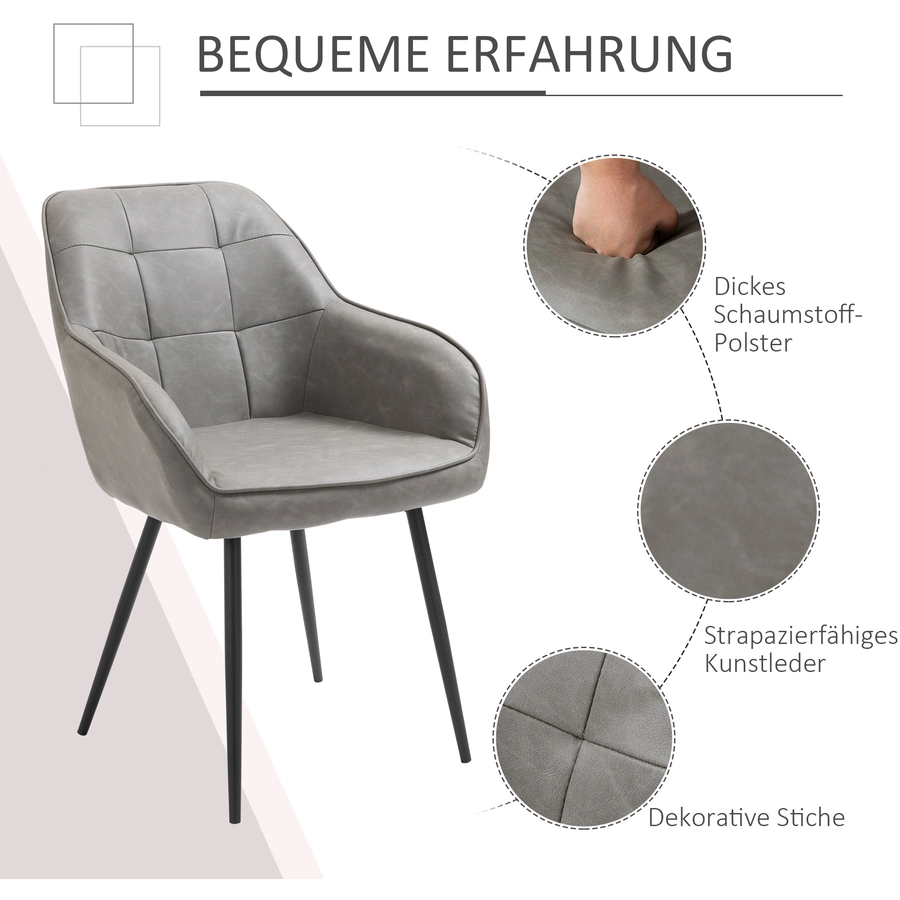 HOMCOM Stuhl Wannenförmiges Design, Robuste Metallbeine Grau