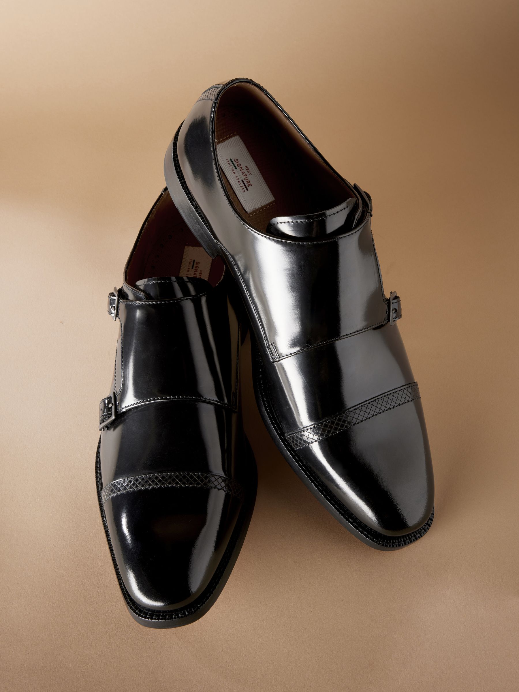 Zwart - Signature leren monnikschoenen met leren zool en dubbele gespen