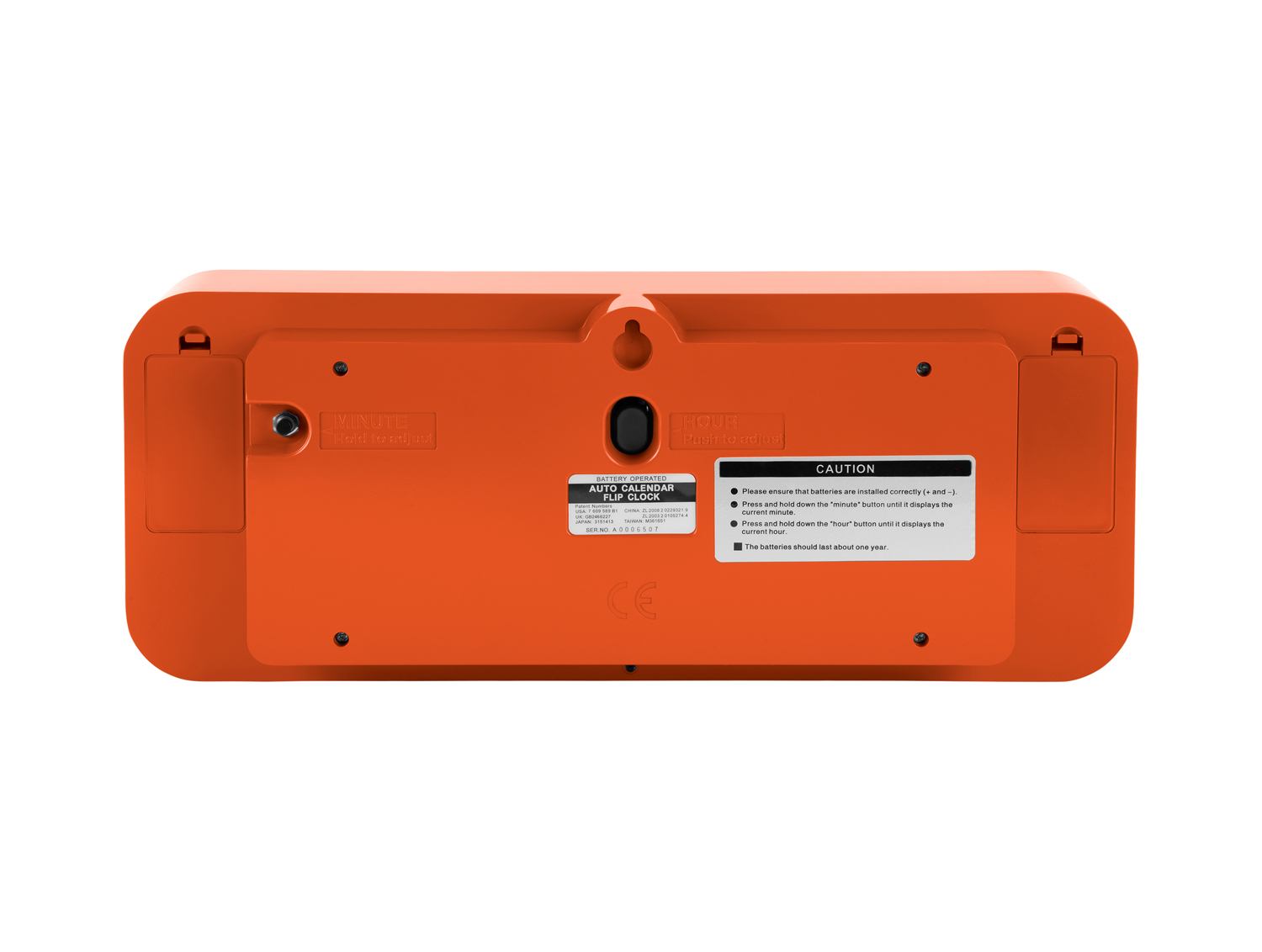 Wall clock Wide Flip orange casing, black dial