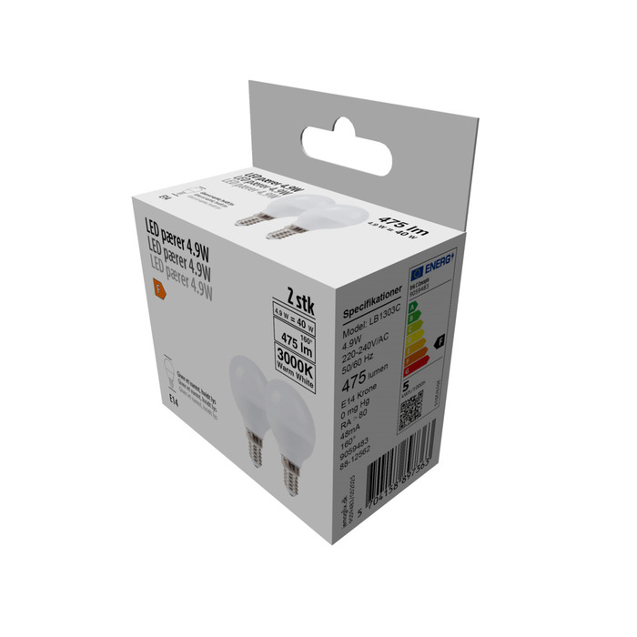 LED-kronepærer 4,9 W E14 - 2 pk.