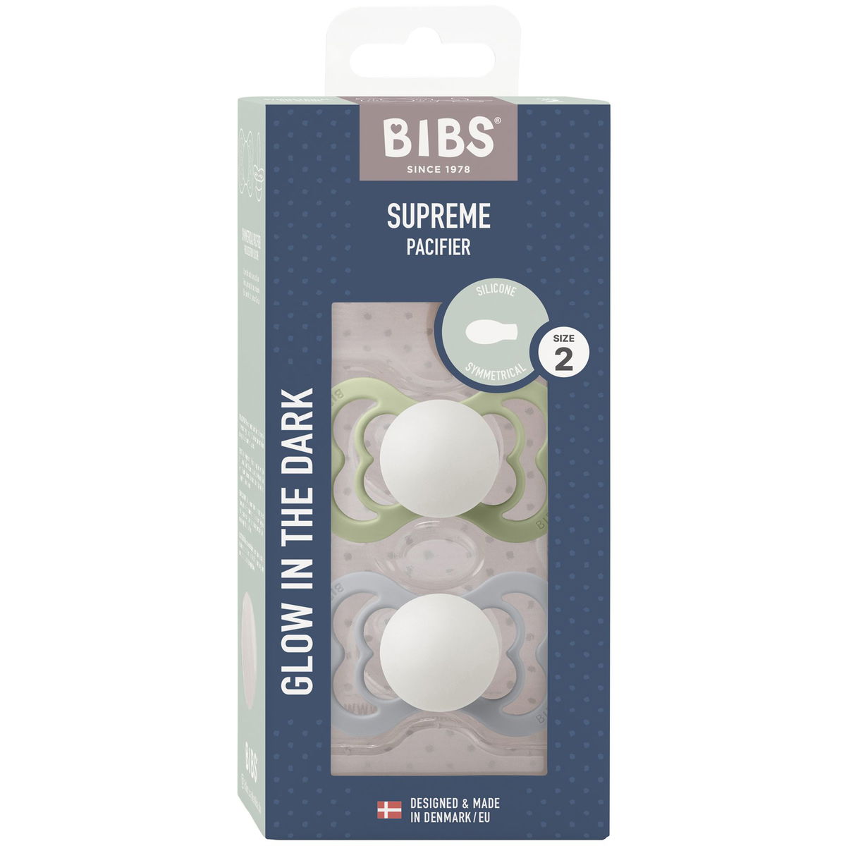 BIBSBIBS   Schnuller Supreme Glow Silikon Symmetrical 2er Pack sage/cloud 6-12M