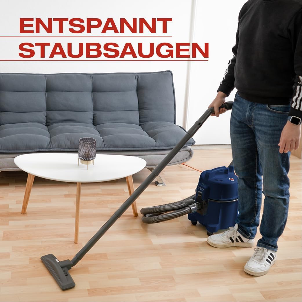 HITACHI Staubsauger CV-400 PRO mit HEPA Filter 7,5L, Beutellos - Profi Bodenstaubsauger 880W, leise 74 dB, 13m Radius, Teppichdüse & Zubehör, Gewerbesauger für Haushalt & Industrie (Dunkelblau)