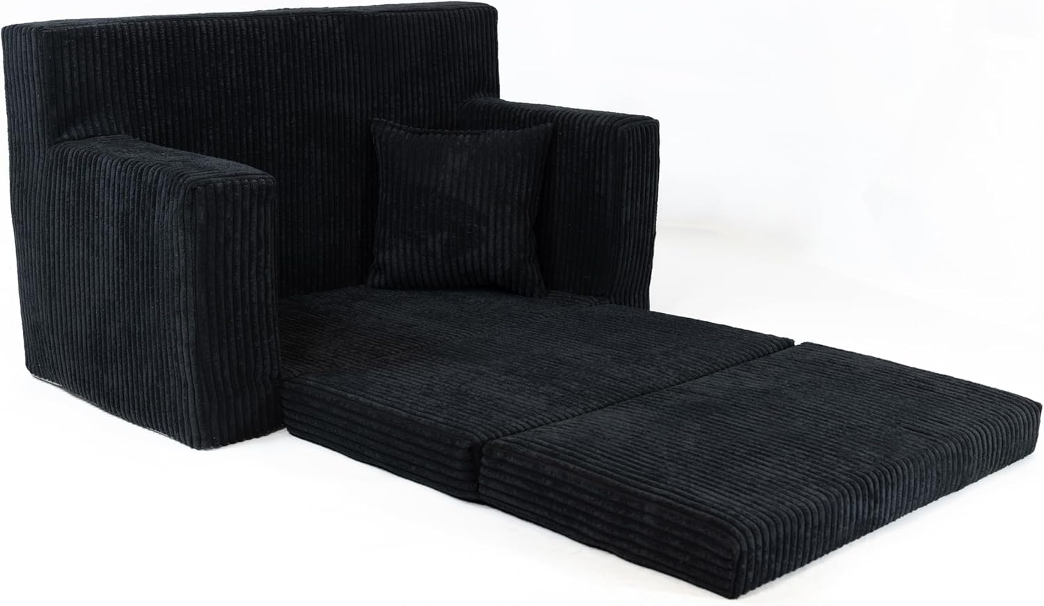 FORTISLINE - Kindersofa ausklappbar 83x47x43cm Oeko-TEX - Spielesofa für Kinder 2in1 - Kindercouch Aufklappen Bettfunktion - Schlafcouch aus Schaumstoff - Kuschel-Cord - Viele Muster (Schwarz)