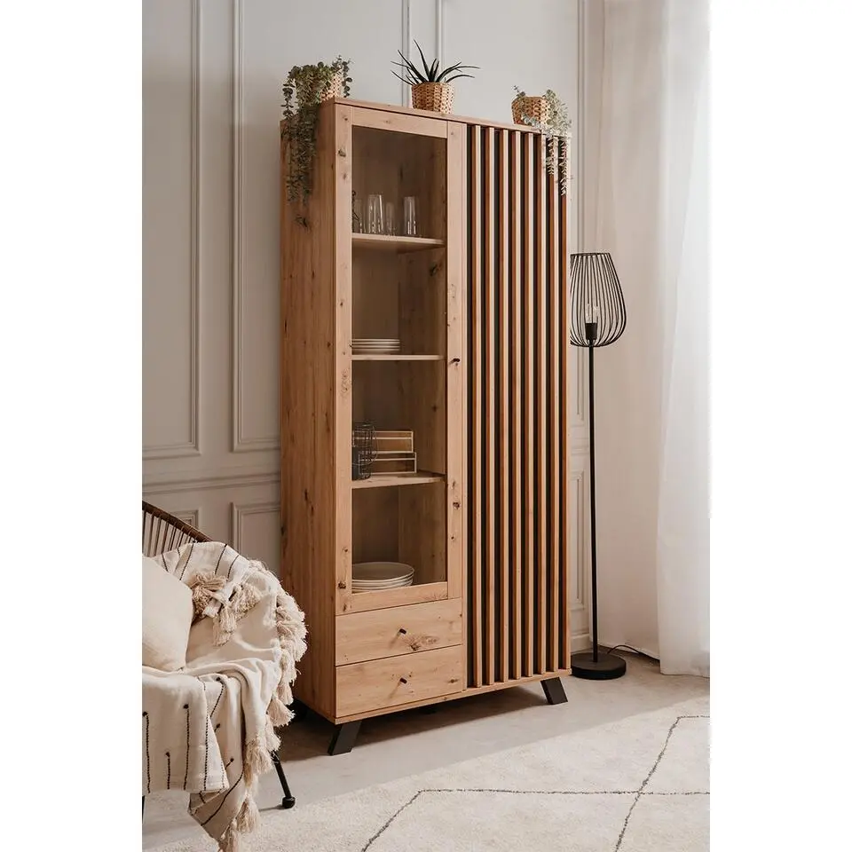 CALICOSY - Vitrinekast LUBLIN - Licht hout - 198x92x40 cm
