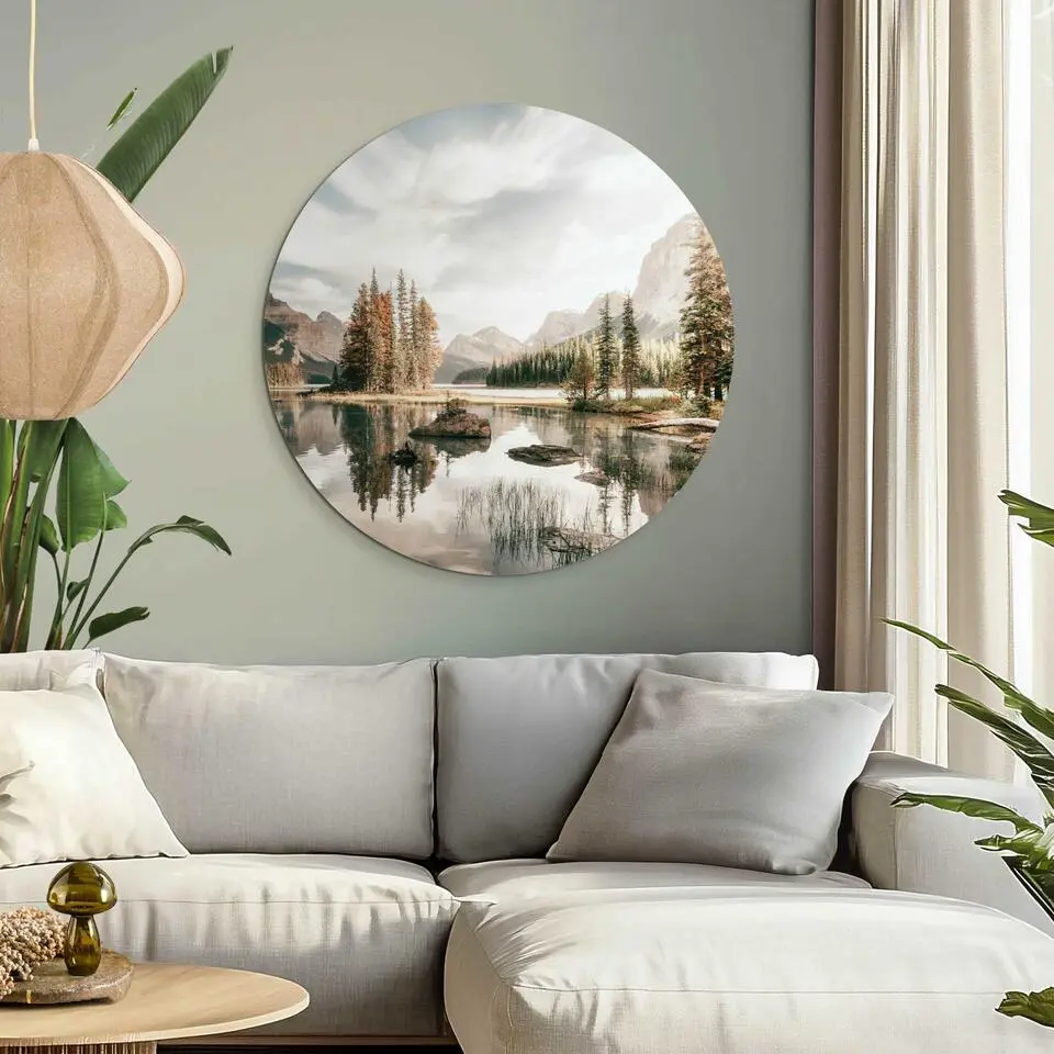 Glasschilderij Landschap in de bergen - Ø 70cm - Groen