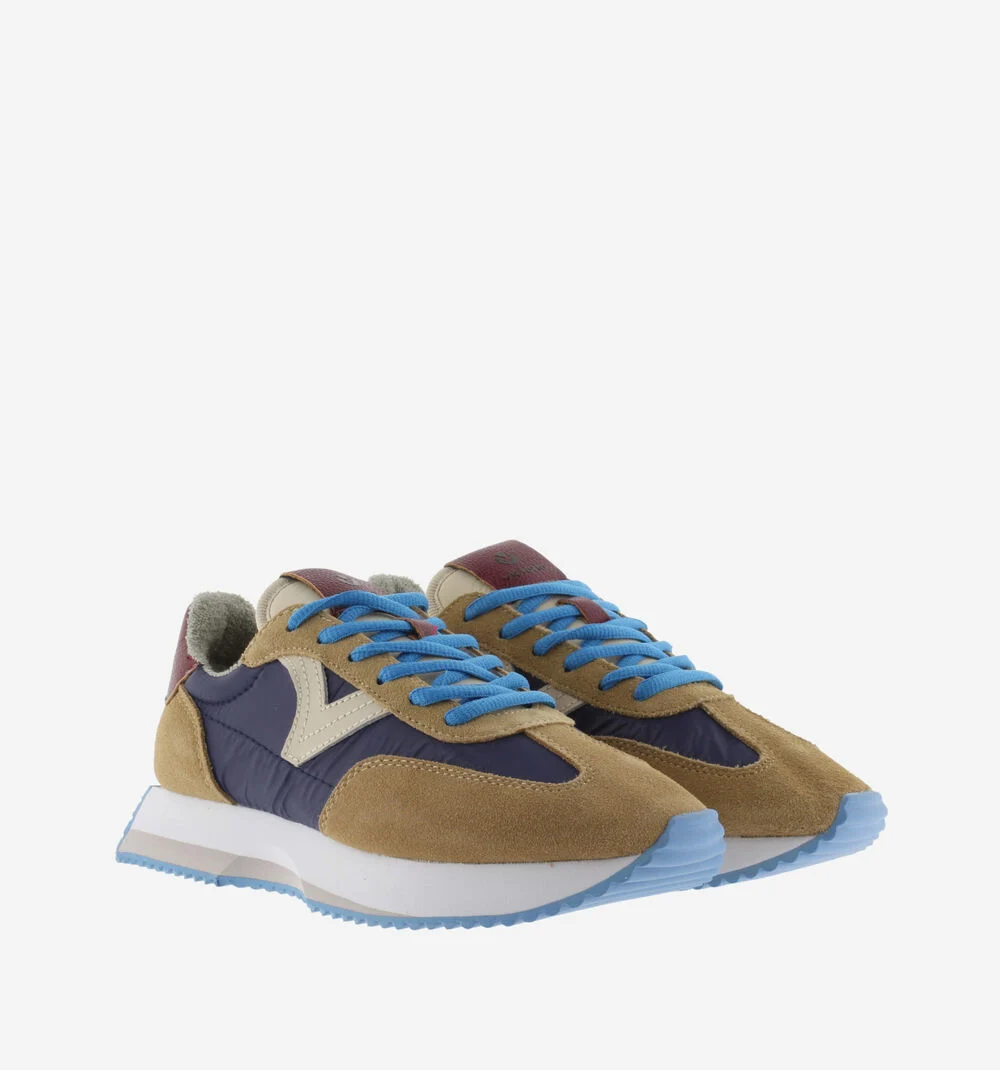 COSMOS NYLON & CUIR FENDU Baskets femme tons fluor CAMEL