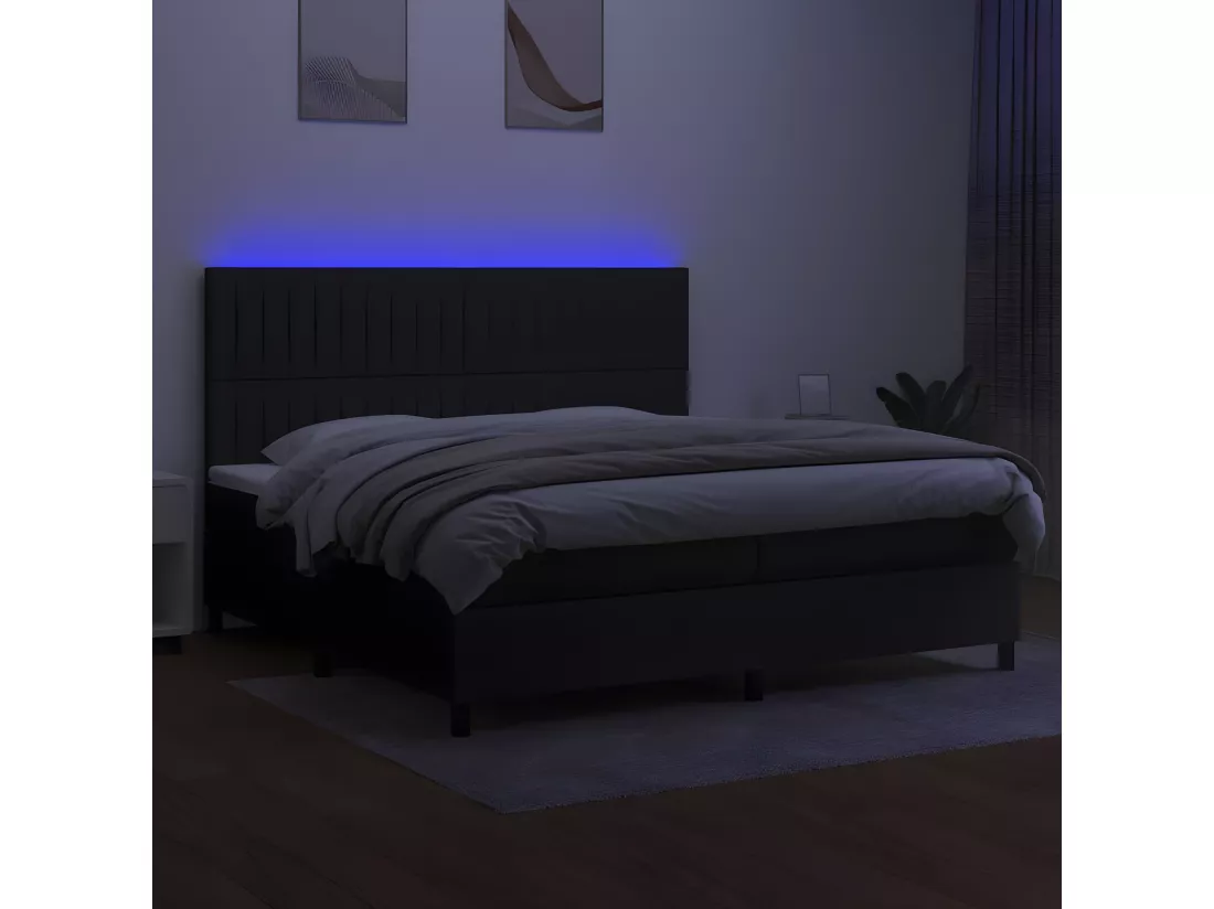 Sommier tapissier et matelas et LED Noir 200x200 cm Tissu