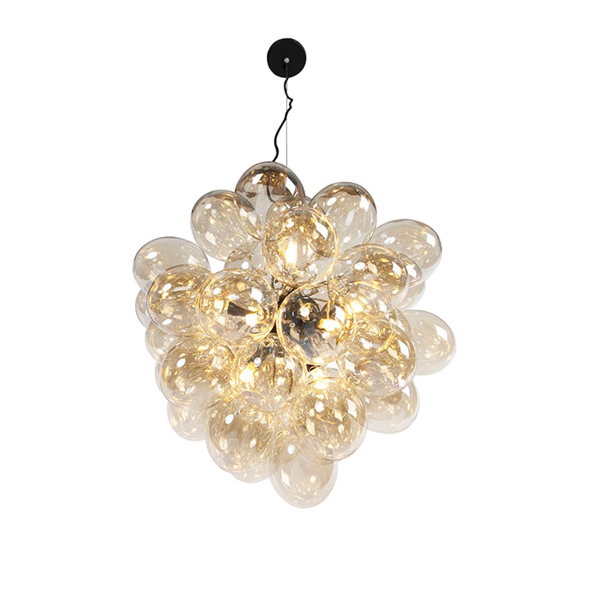 Smart hanglamp zwart met Amber glas incl. 8 Wifi g9 - Uvas