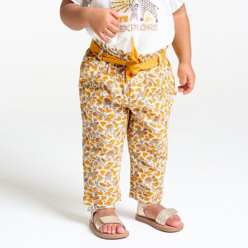 Pantalon paperbag imprimé savane jaune bébé fille Blanc