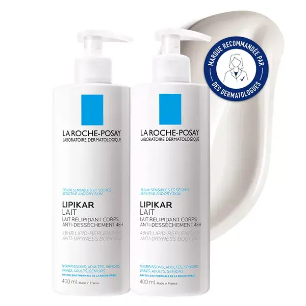 La Roche Posay Lot Lipikar Lait Relipidant Corps Anti-Dessèchement 48h 2x400ml