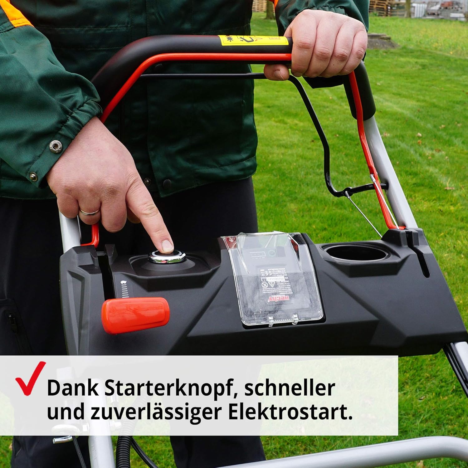 HECHT 5-IN-1 Benzin Rasenmäher – leistungsstarker 4 Takt Eco Motor - Mit Radantrieb – Elektrostart – 46 cm Schnittbreite – bis 1200m² – patentierte Räder mit Extra Grip – Mulchmäher, Rasenmäher Benzin