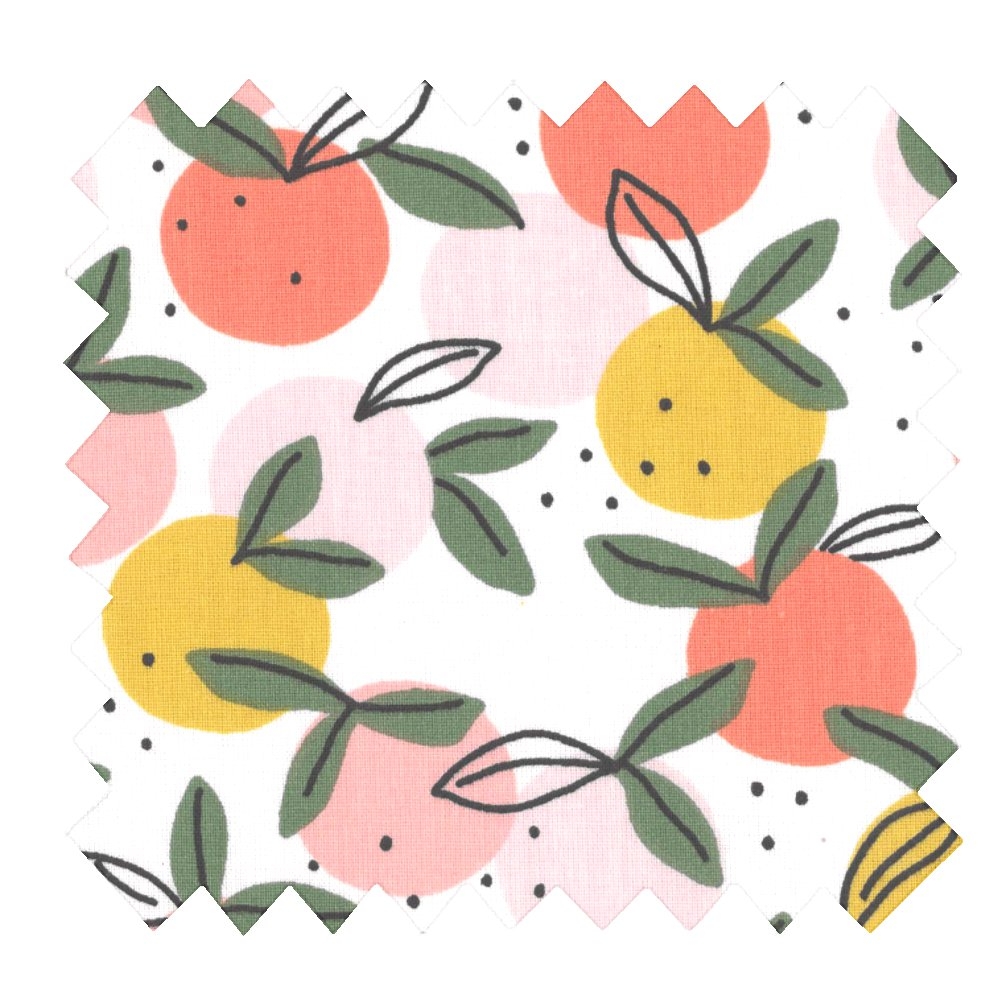 Coupon Tissu 50 Cm Ex2519 Ronde De Fruits Blanc Peche