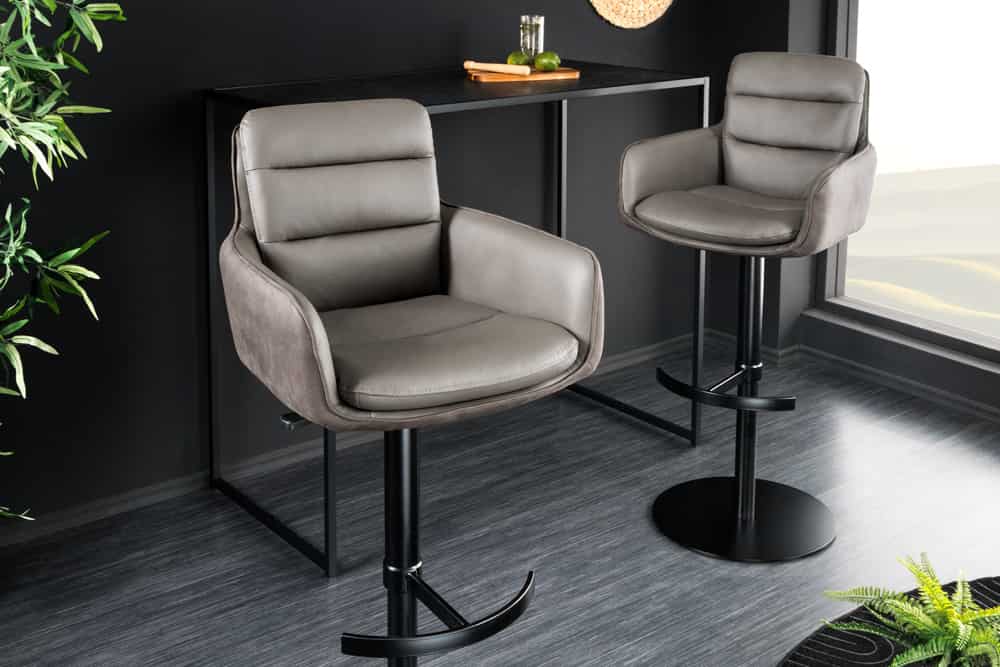 Drehbarer Design Barhocker BIG GEORGE taupe Echtleder Microfaser höhenverstellbar mit Armlehnen