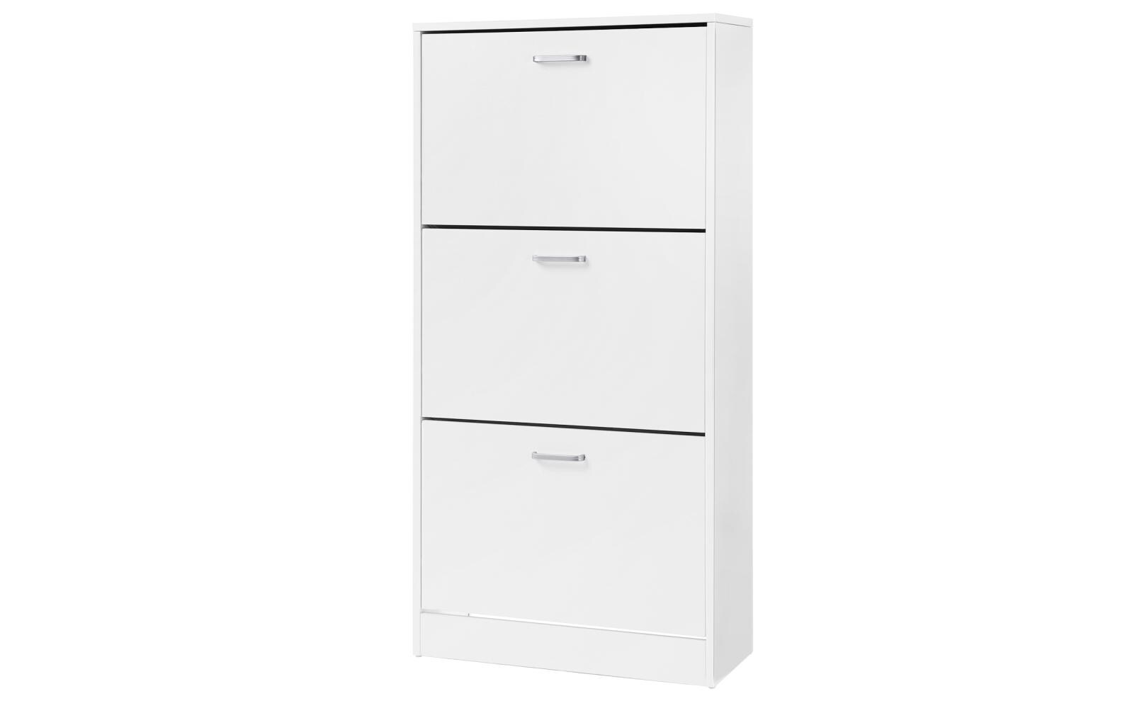 Schuhschrank mit 3 Klappen aus Spanplatte, Weiss<br>Schuhschrank mit verstellbaren Trennwänden